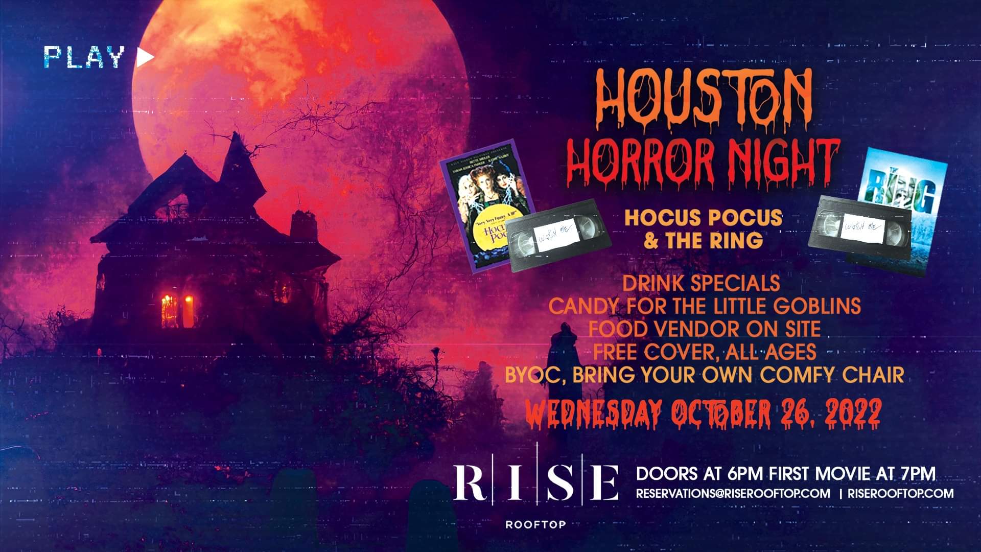 HOUSTON HORROR MOVIE NIGHT at Rise Rooftop Wednesday, Oct 26 2022