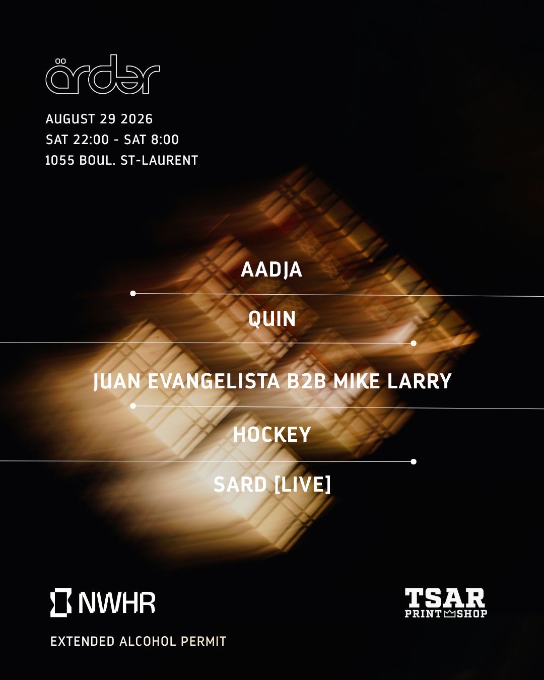 Arder: AADJA / Quin / Juan Evangelista b2b Mike Larry / Sard (Live) / DJ Hockey